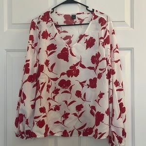 Shein Size large, red floral, print blouse.